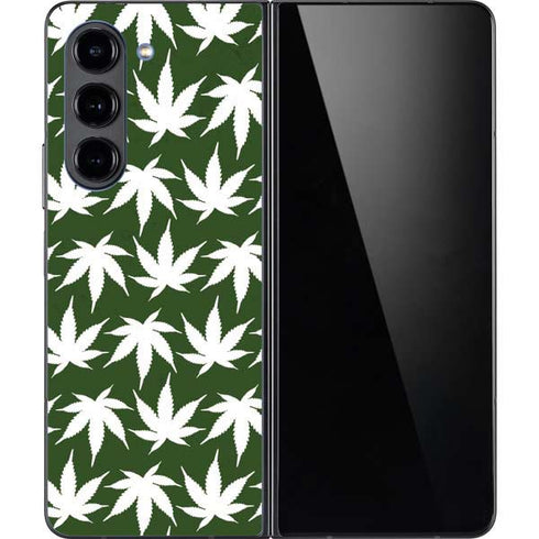 Marijuana Leaf White Pattern Galaxy Z Fold5 5G Skin
